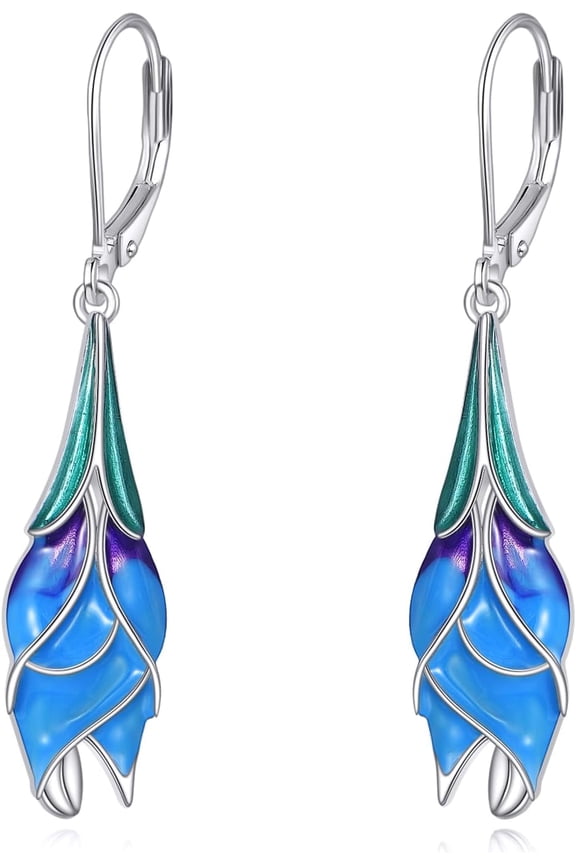 Tulip Flower Earrings Sterling Silver Blue Purple Flower Dangling Dangle Drop Earrings Floral Jewelry Gifts for Women
