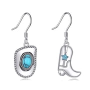 YAFEINI Turquoise Cowgirl Boots and Hat Earring 925 Sterling Silver Western Wild West Cowgirl Dangle Drop Earrings Boho Jewelry for Women