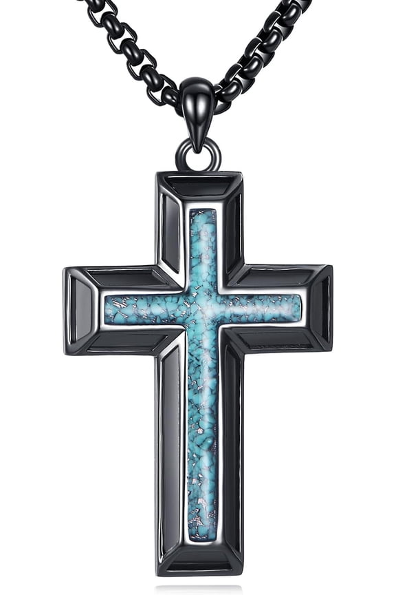 Turquoise Cross Pendant Necklace Sterling Silver Cross Pendant Jewelry for Women Men Religious Gifts