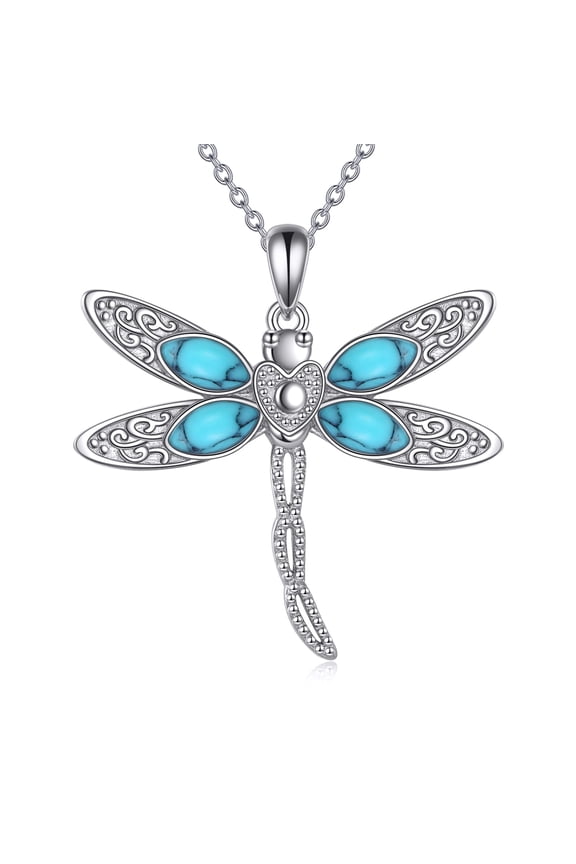 Turquoise Dragonfly Necklace 925 Sterling Silver Dragonfly Pendant Turquoise Necklace Jewelry Gifts for Wife Mother Birthday