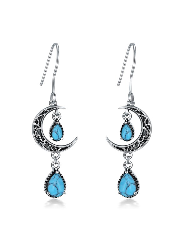 Turquoise Earrings for Women Sterling Silver Celtic Moon Dangle Drop Earrings Turquoise Jewelry Gifts for Women