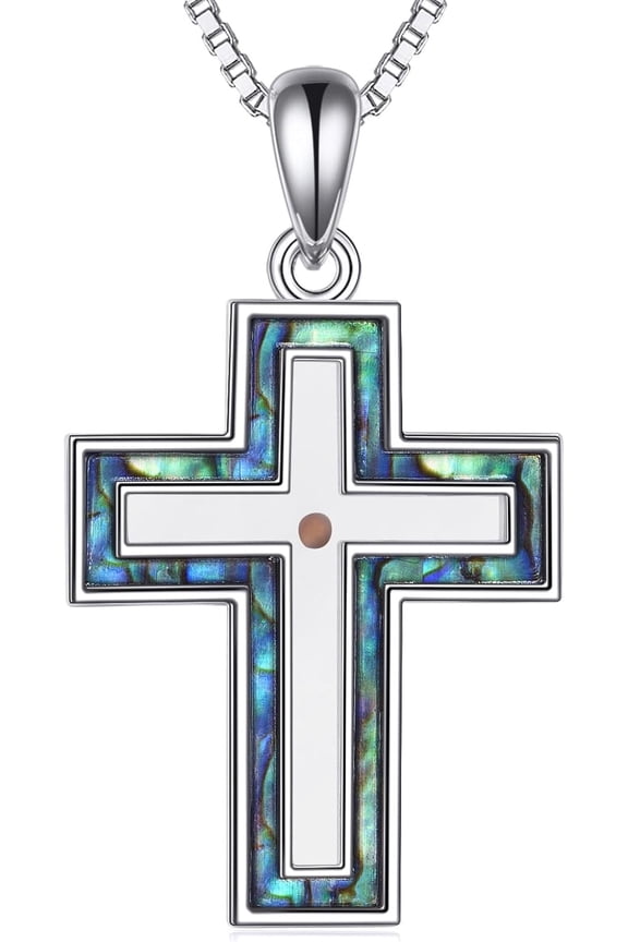 Turquoise and Wood Cross Pendant Necklace, S925 Sterling Silver, Black Religious Jewelry for Men Women Chain 22+2"