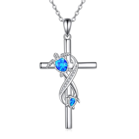 YAFEINI Turtle necklace Sterling Silver SeaTurtle Necklace for Women Cross NecklaceMother's Day Gifts, Blue