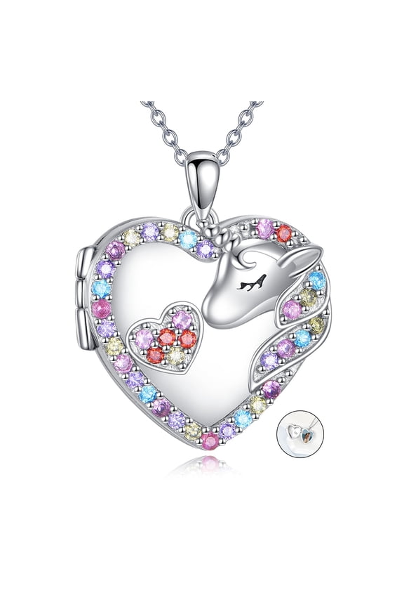 Unicorn Locket Necklace Colorful Rainbow Horse Pictures Photo Pendant Necklace Memory Locket Jewelry Gifts for Women