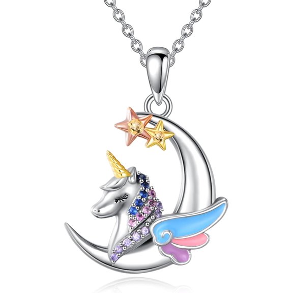 YAFEINI Unicorn Necklace 925 Sterling Silver Moon Unicorn Pendant Fantasy Unicorn Jewelry Gift for Daughter Women