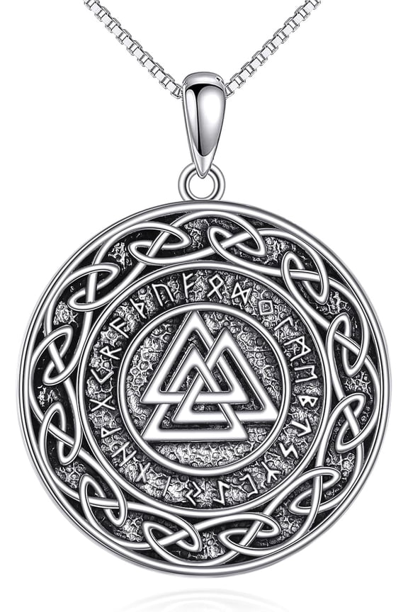 Valknut Necklace 925 Sterling Silver Viking Necklace Viking Talisman Pendant Necklace Norse Viking Jewelry Gift for Women Men