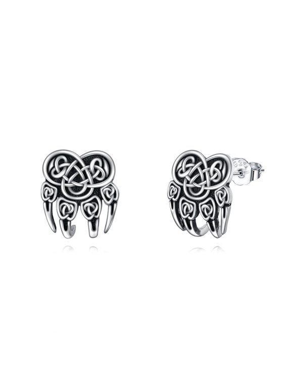 Viking Wolf Claw Earrings 925 Sterling Silver Celtic Wolf Paw Print Studs Earrings Good Luck Dainty Small Irish Jewelry Gift for Women