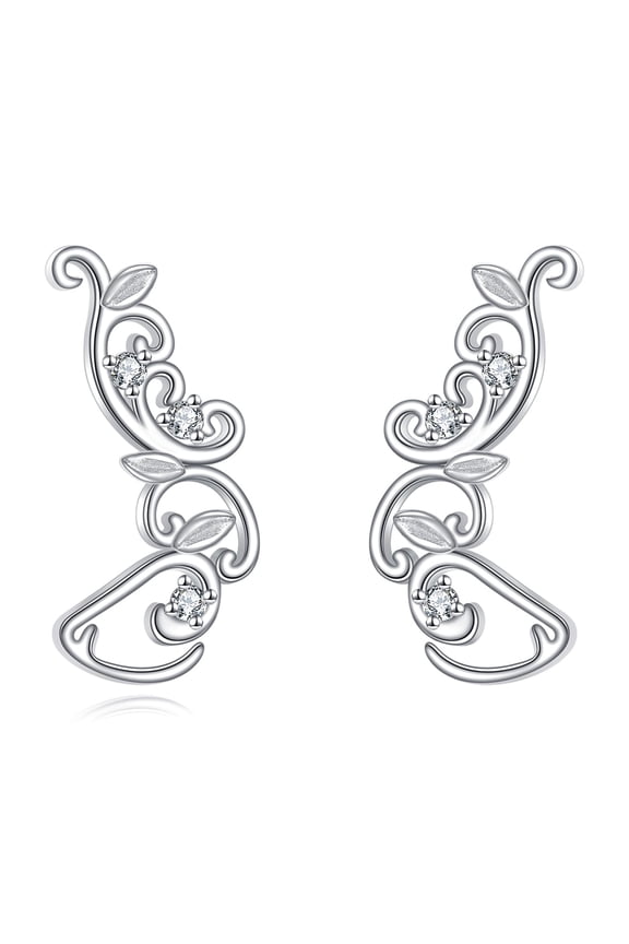Vintage Ear Climbers Earrings for Women 925 Sterling Silver Filigree Ear Crawler Cuff Studs Jewelry Gifts