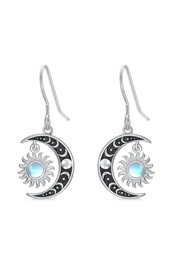 Vintage Sun and Moon Earrings for Women 925 Sterling Silver Triple Moon Drangle Earrings Moonstone Drop Dangles Women's Jewelry Gift for Mother Wife Birthday Anniversary Christmas