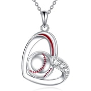 YAFEINI Volleyball/Baseball/Basketball/Tennis/Football Necklace for Women - Sterling Silver Heart Sports Pendant Jewelry Gifts for Sports Lovers