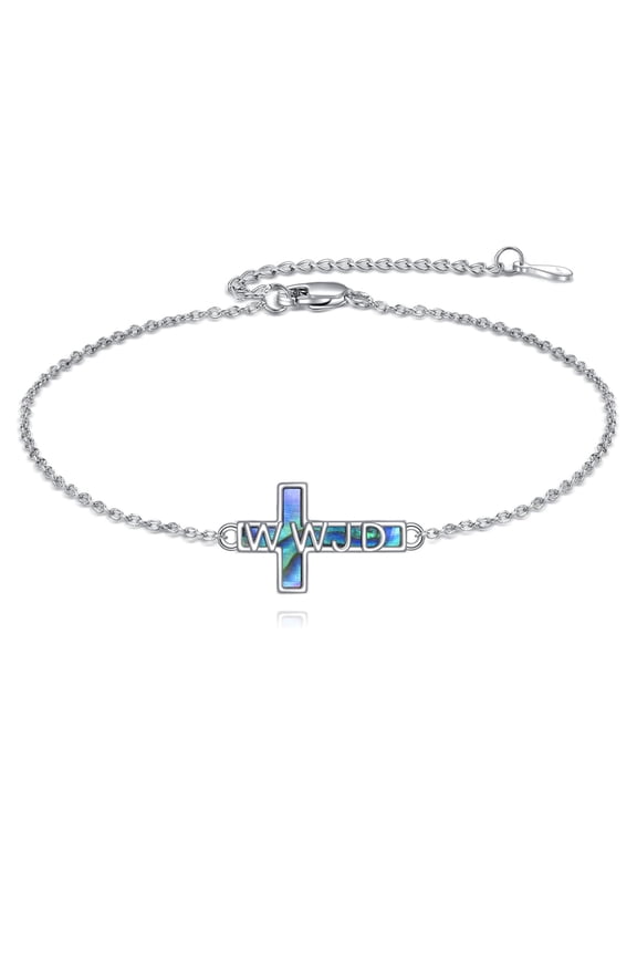 WWJD Bracelet For Women Sterling Silver Christian Cross Chain Jewelry Cross Gift for Women