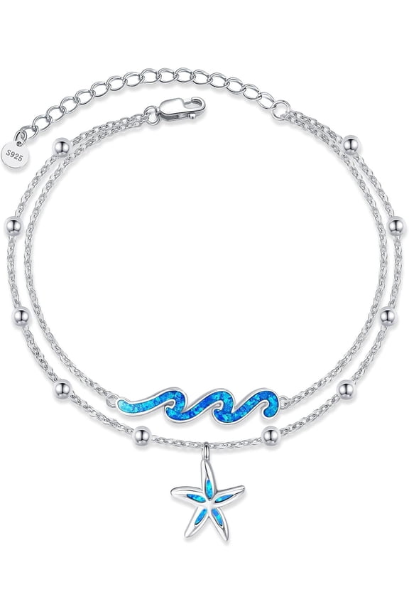 Wave Anklet 925 Sterling Silver Ocean Wave Layered Ankle Bracelet Wave Beach Jewelry for Women Gifts