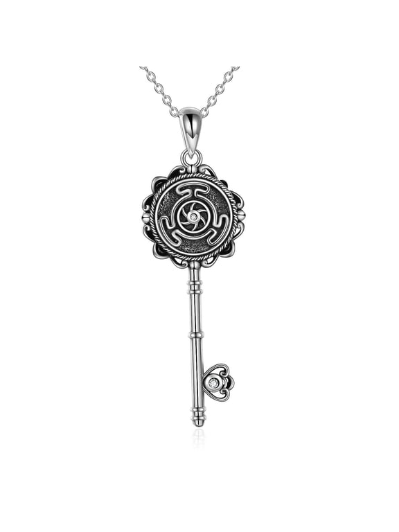 Wheel of Hecate Key Necklace for Women Silver Pagan Goddess Wiccan Key Necklace Literary Jewelry (key)