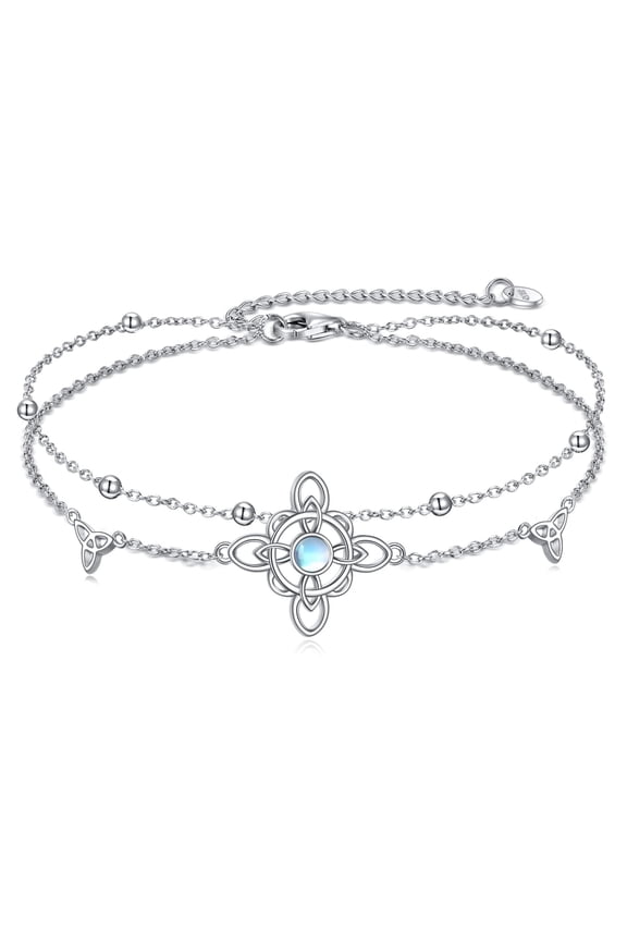 Witches Knot Bracelet Sterling Silver Celtic Four Corner Anklet Bracelet Good Luck Irish Celtic Knot Charm Bracelet Triquetra Wicca Magick Jewelry for Women