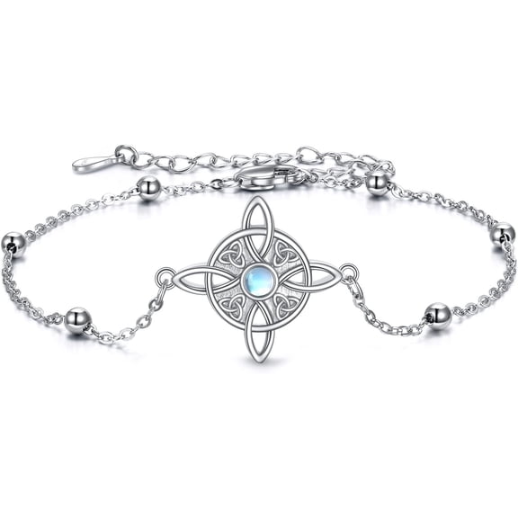 YAFEINI Witches Knot Bracelet Sterling Silver Celtic Witches Knot Bracelet for Women Moonstone Link Chain Bracelets Wiccan Witchy Jewelry Protection Gifts