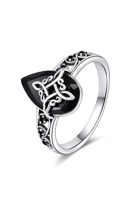 Witches Knot Ring Sterling Silver Black Tourmaline Ring Crystal Healing Jewelry Spiritual Protection Gifts for Women 12#