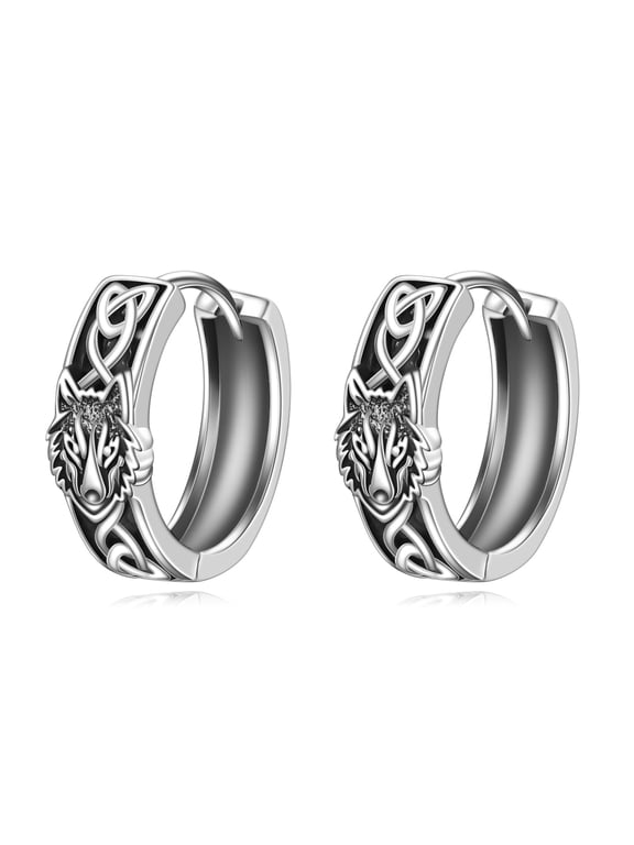 Wolf Hoop Earrings 925 Sterling Silver Wolf Earrings Viking Jewelry Gifts for Women Men