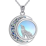 YAFEINI Wolf Neckalce for Women 925 Sterling Silver Crescent Moon/Moonstone PendantNecklaces Jewelry Gifts for Men Teen