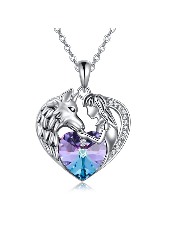 Wolf Necklace 925 Sterling Silver Wolf Heart Pendant Necklace Jewelry Gifts for Daughter