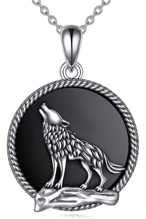 Wolf Necklace Gifts for Men Women Sterling Silver Opal Moon Wolfs Jewelry Birthday 18+2"