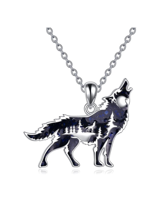 Wolf Necklace Sterling Silver Wolf Pendant Jewelry Gifts for Women Men
