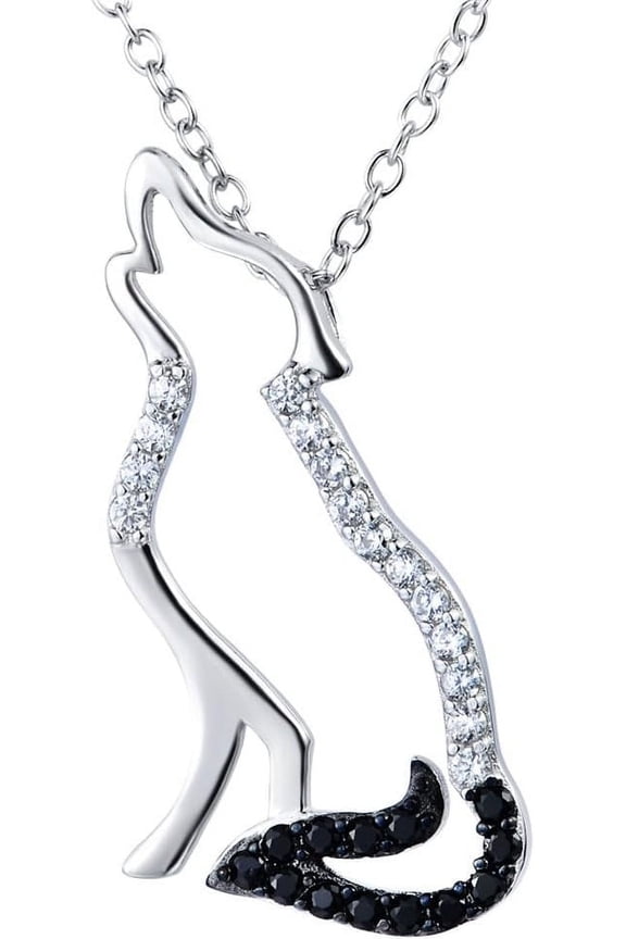 Wolf Pendant Necklace 925 Sterling Silver Cubic Zirconial Wolf Moon Necklace 18" Birthday Day Jewelry for Girlfriend Wife