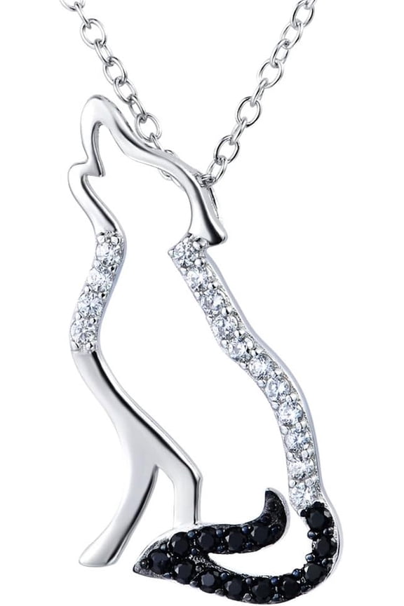 Wolf Pendant Necklace 925 Sterling Silver Cubic Zirconial Wolf Moon Necklace 18" Birthday Day Jewelry for Girlfriend Wife