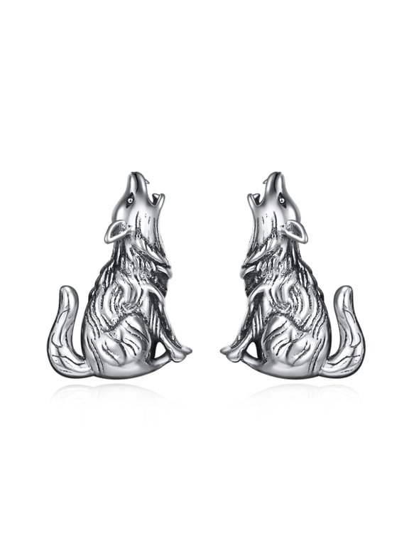 Wolf Stud Earrings for Women 925 Sterling Silver Wolf Earrings Wolf for Cute Animal Jewelry