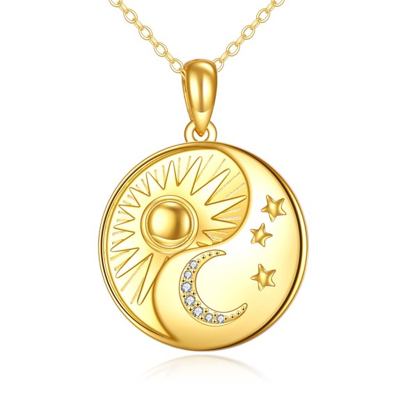 YAFEINI Yin Yang Necklace Sun and Moon Pendant Necklace 925 Sterling Silver Sun Necklace for Women Cubic Zircon 18K Gold Plated Moon Star Sun Jewelry Gift for Wife Sister Friend