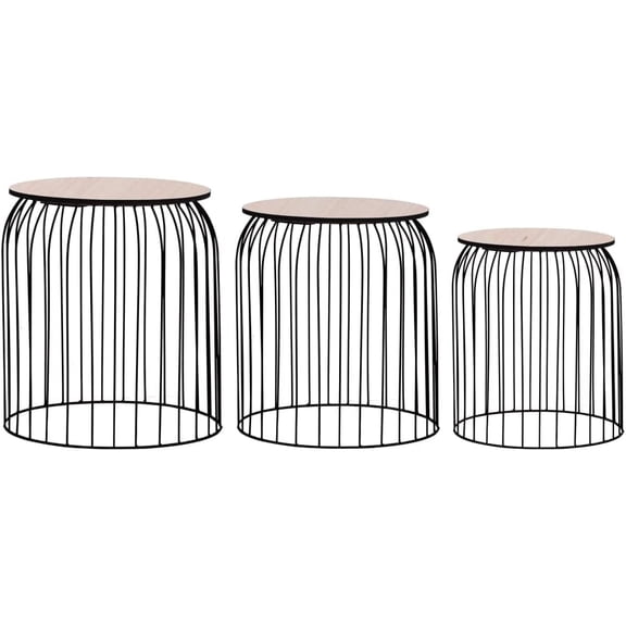 YAFF Coffee Tables 3 pcs Round Coffee Table Black Frame Side End Table for Living Room, Bedroom, Office