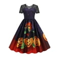 thumbnail image 1 of YAGHYAGH Women Halloween Vintage Midi Swing Dress Pumpkin Print Swing Party Fancy Dresses, 1 of 3