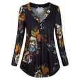 thumbnail image 1 of YAGHYAGH Women Plus Size S-5XL T Shirt Roll Tab Long Sleeve Floral Tunic Tee, 1 of 4