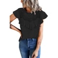 thumbnail image 1 of YAGHYAGH Womens Lace Spliced Short Sleeve Solid Color Blouse Tops, 1 of 2