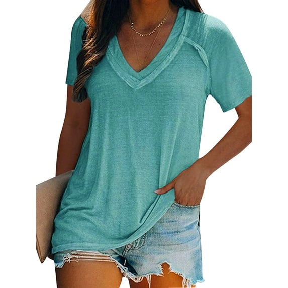 YAGHYAGH Womens Oversized Short Sleeve V Neck Plain T-shirt Tops