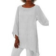 thumbnail image 1 of YAGHYAGH Womens Plus Size Solid Color 3/4 Sleeve Cotton Linen Irregular Tunic Shirt, 1 of 2