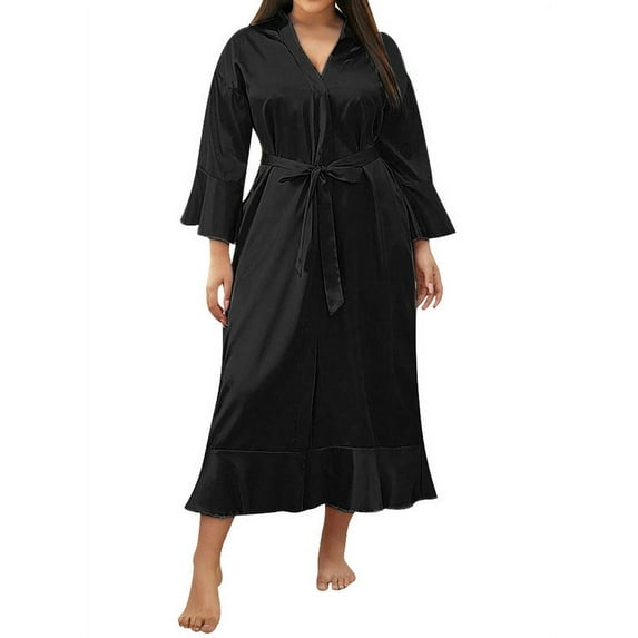 YAGHYAGH Womens Satin Silk Kimono Nightgown Lingerie Dressing Robe Sleepwear Plus Size