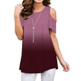 thumbnail image 1 of YAGHYAGH Womens Short Sleeve Cold Shoulder Casual Gradient Color Blouse Shirt Tops, 1 of 4