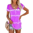 thumbnail image 1 of YAGHYAGH Womens Short Sleeve Henley T Shirt Summer Striped Blouse Tops, 1 of 2