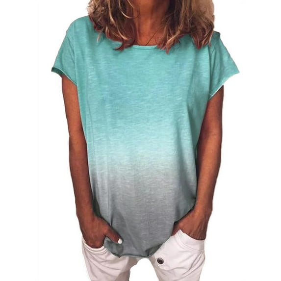 YAGHYAGH Womens Summer T Shirt Short Sleeve Gradient Color Blouse Tee