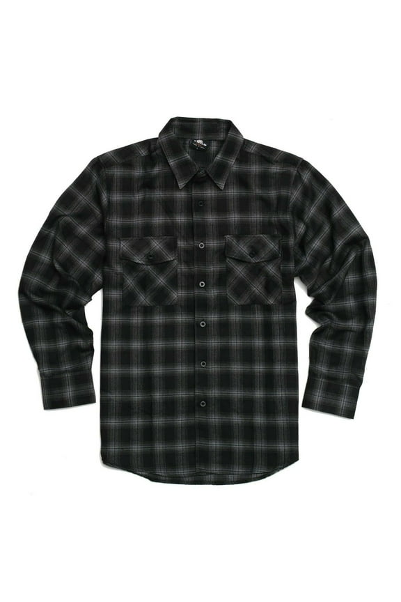 Men's Casual Plaid Flannel Long Sleeve Button Down Shirt Black/H1 (S-5XL)