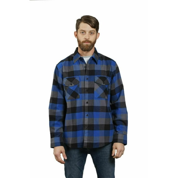 YAGO Men's Casual Plaid Flannel Long Sleeve Button Down Shirt Blue/24E (S-5XL)