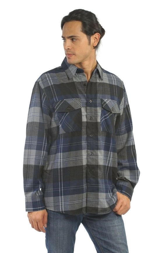 Men's Casual Plaid Flannel Long Sleeve Button Down Shirt Blue/2E (S-5XL)