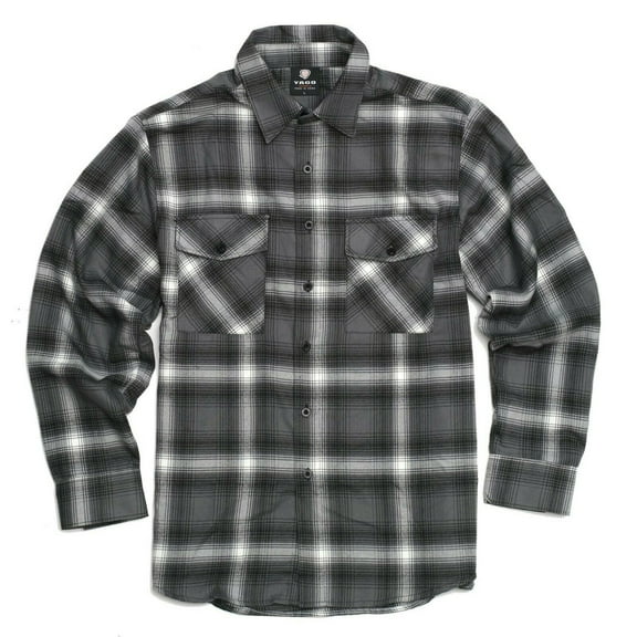 YAGO Men's Casual Plaid Flannel Long Sleeve Button Down Shirt Gray/4D (S-5XL)