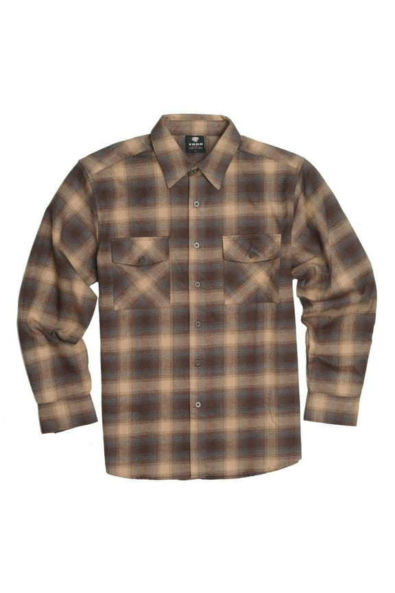 Men's Casual Plaid Flannel Long Sleeve Button Down Shirt Tan/AB21 (S-5XL) (Large)