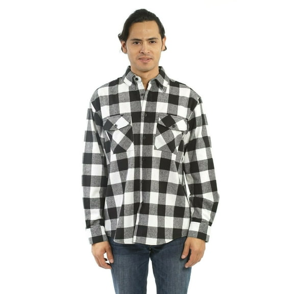YAGO Men's Casual Plaid Flannel Long Sleeve Button Down Shirt White/A-1 (S-5XL) (Medium)