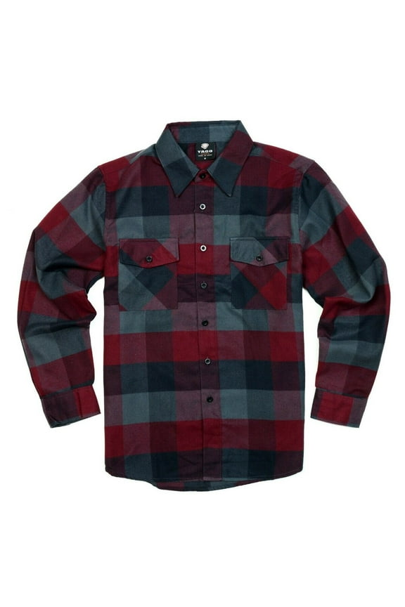 Men's Casual Plaid Flannel Long Sleeve Button Down Shirt Wine/5 (S-5XL) (Small)