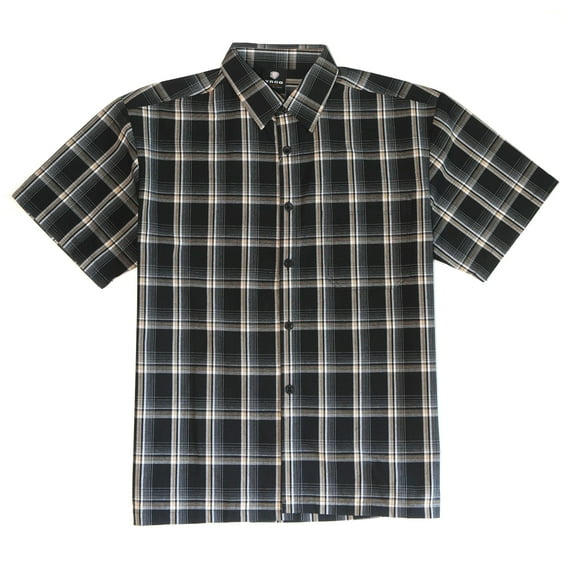 YAGO Men's Casual Plaid Short Sleeve Woven Button Down Shirt Black A14A (3X-Large)