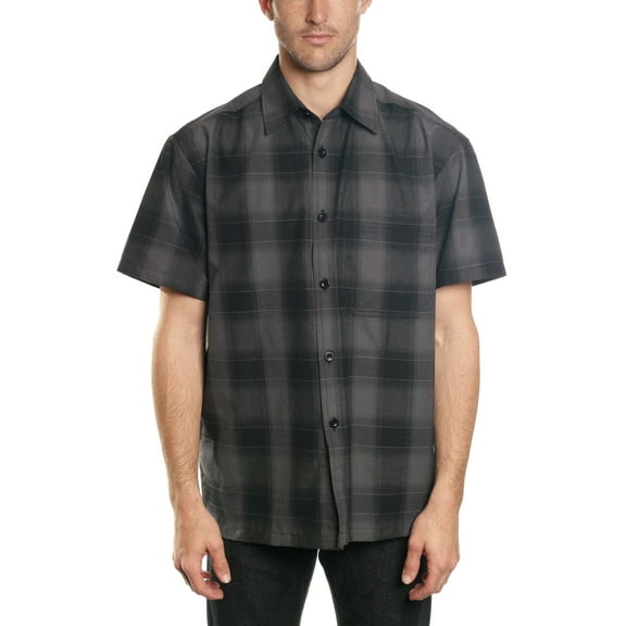 YAGO Men's Casual Plaid Short Sleeve Woven Button Down Shirt Black AC3 (Large)
