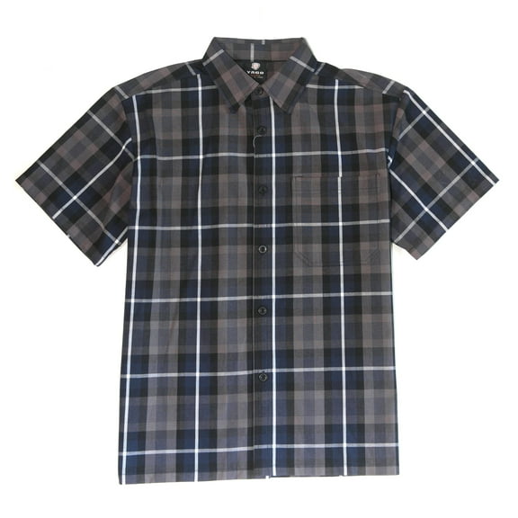 YAGO Men's Casual Plaid Short Sleeve Woven Button Down Shirt Black CL2 (4X-Large)