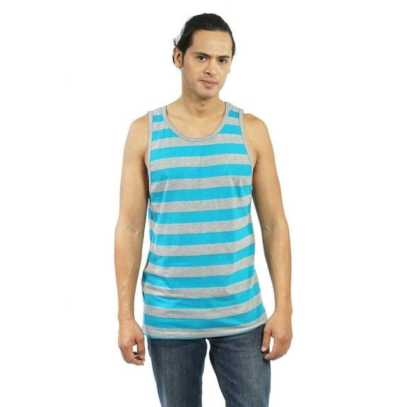 YAGO Men's Casual Striped Tank Top Shirt for Indoor & Outdoor(Aqua/Gray,SS45G) (S)